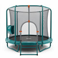 Blue outdoor trampoline with safety net and slide 210 x 210 x 240cm
