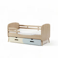 Wooden toddler bed with storage drawers 140 x 70 cm natural finish