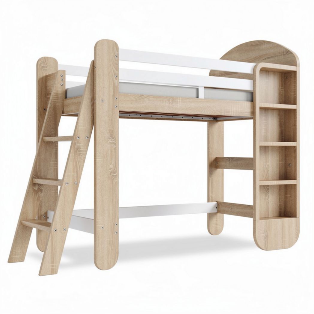 Wooden loft bed with storage and ladder 200 x 100 x 160cm beige finish