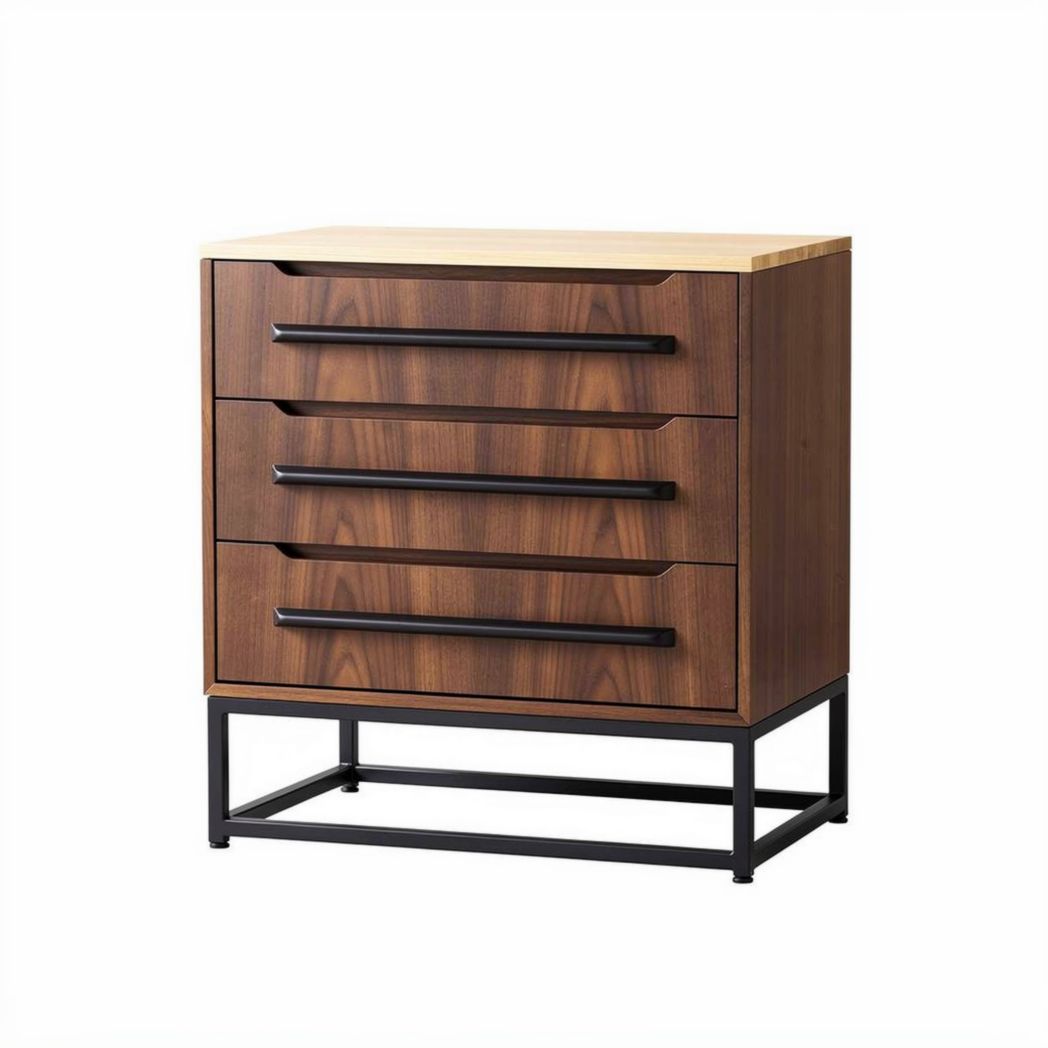 Wooden bedside cabinet with four drawers and metal frame 80 x 40 x 90cm