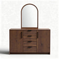 Brown wooden dresser with arched mirror and three storage drawers 120 x 45 x 80cm