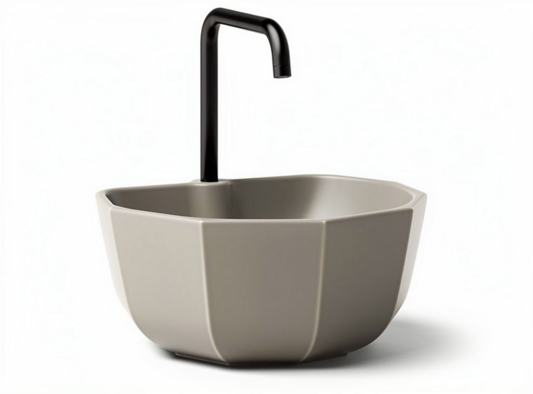 Plastic basin with black faucet for kitchen or bathroom 30 x 30 x 20cm