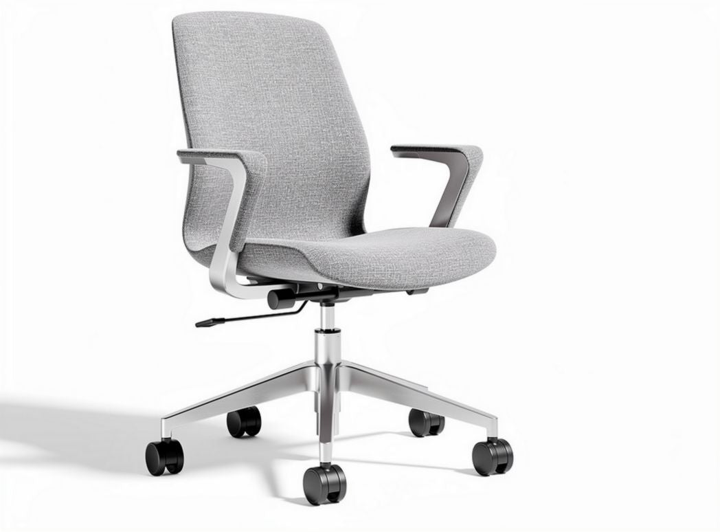 Ergonomic office chair with adjustable height and gray fabric upholstery