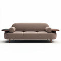 Sofa with wood side tables and soft fabric upholstery in beige color 200 x 90 x 75cm