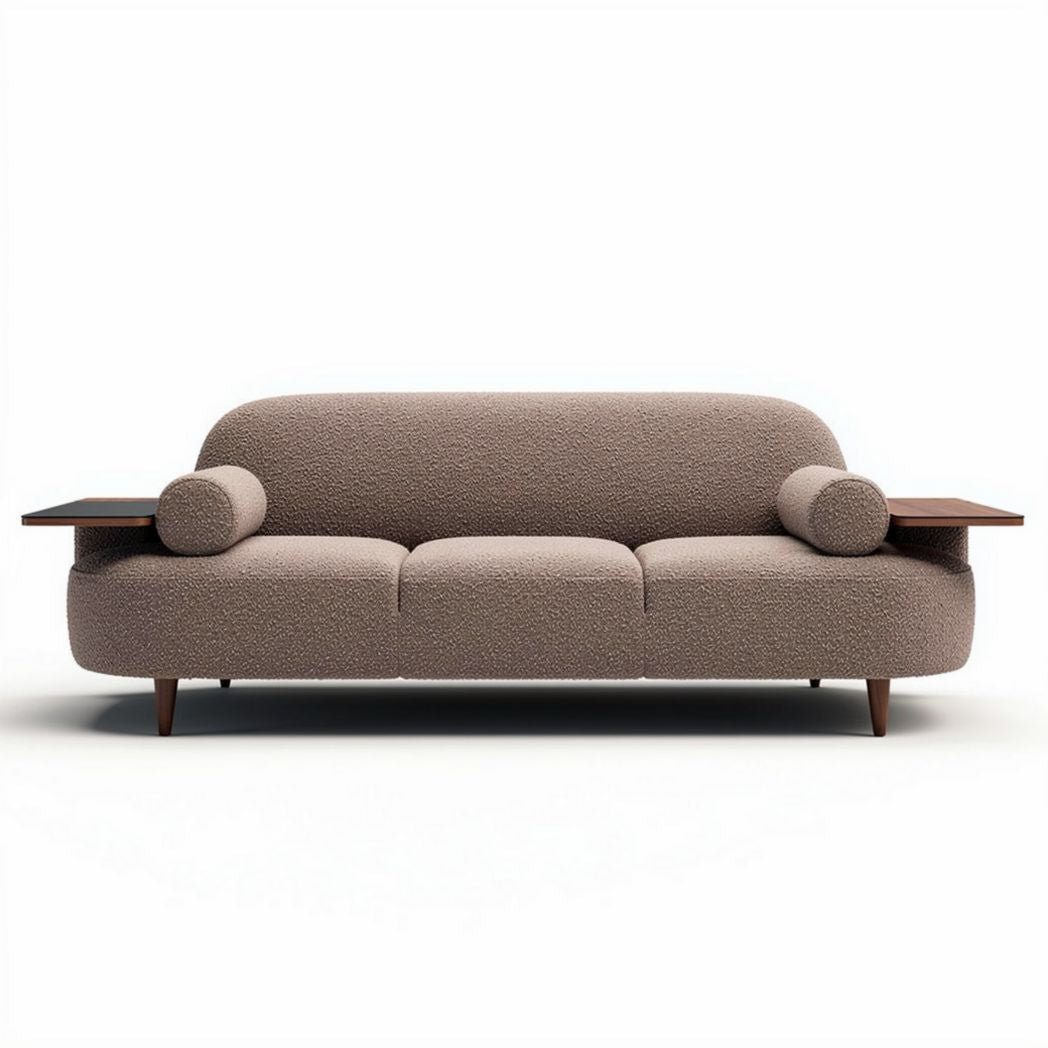 Sofa with wood side tables and soft fabric upholstery in beige color 200 x 90 x 75cm