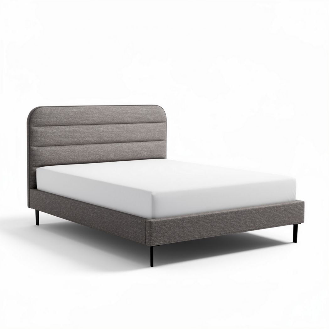 Upholstered bed frame with headboard in gray fabric 190 x 140 x 30cm